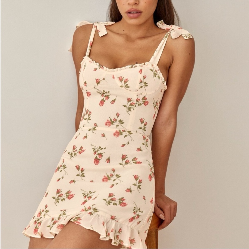 Reformation Christine Florence Roses Sweetheart Mini Ruffle Dress Size 12 NWT